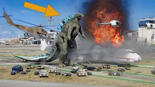 GTA 5 - Godzilla Attack Airport | Godzilla vs police | Godzilla fight