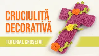 Cruce crosetata decorata cu flori | Proiect crosetat pentru Pasti