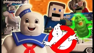 Ghostbusters vs SLIMER STAY PUFT Marshmallow man PLAYMOBIL playset Toy Unboxing Minecraft