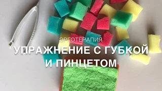 Эрготерапия.Упражнение с пинцетом и губкой.