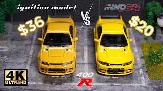 Ignition Model vs Inno64 1:64 - NISSAN SKYLINE GT-R R33 400R Yellow l Cinema Shot 4K