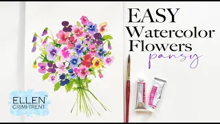 EASY watercolor Flowers 🌸 for beginners : Pansy Bouquet