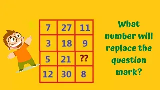 7 27 11| 3 18 9| 5 21 ??| 12 30 8| What number will replace the question marks?