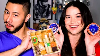 JABY vs DIWALI SNACKS  & TREATS | Achara & Jaby Try Yummy Indian Delicacies!