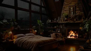 Rainy Night Retreat: Fireplace and Thunderstorm Lullaby - Rain Sounds for Deep Sleep and Relaxation