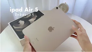 ipad Air 5 [Starlight] ✨Aesthetic Unboxing + Accessories | Logitech Keyboard & Mouse 🖱⌨️