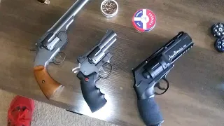 POWER TEST !!! CO2 revolvers! Crosman SNR 356 vs. Barra Schofield #3 vs. T4E TR 50. / HDR 50.