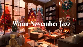 Relaxing November Jazz Music & Cozy Snow Night in Bookstore Cafe Ambience | Warm Jazz Music to Sleep