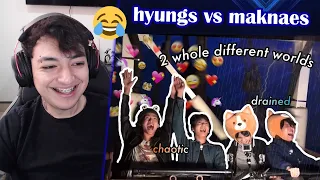 the difference between hyung line and maknae line bts - Reaction