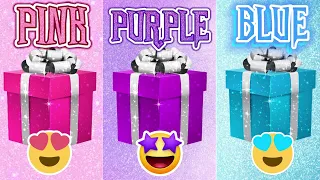 CHOOSE YOUR GIFT🎁|| PINK💗 VS PURPLE 💜VS BLUE💙||3GIFT BOX CHALLENGE|| #pickonekickone #wouldyourather