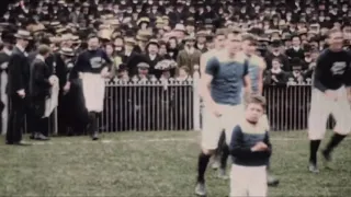 Colourised footage of 1909 VFL grand final between South Melb and Carlton,narrated by Sandy Roberts.