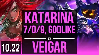 KATARINA vs VEIGAR (MID) | 7/0/9, 84% winrate, Godlike | EUW Diamond | v10.22