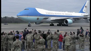 President Trump and First Lady Melania Trump land at Fort Benning, Georgia