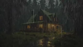 Lonely hunter's house with heavy rain and thunder in the forest | Rain ambience ASM