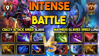 INTENSE HARD CARRY BATTLE | Crazy Attack Speed Slark Versus Madness Glaives Speed Luna DotA 2