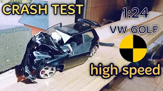 ⭐️ CRASH TEST 🚗 vw golf 1:24 scale JADE diecast car model damage accident high speed SLOW MOTION toy