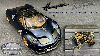 Pagani Huayra Pacchetto Tempesta Part 3 [Engine Bay build] - Scale model 1/24 (Aoshima) [ASMR]