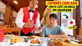 Japonês chocado com o café colonial em Gramado