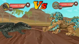 wildcraft Megalania (komdo dragon) New boss Vs Foo dog 😲 who is powerful 🤔