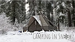 Winter Camping With Lots Of SNOW | Tent Heated With Propane