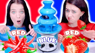 ASMR Blue Chocolate Fountain Challenge | Sausage, Lollipop, Pepper Mukbang