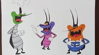 Three cockroaches (MARKY,JOEY,DEE DEE) drawing || from oggy and the cockroaches cartoon