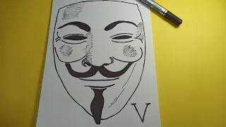 How to draw V for vendetta (easy drawing)