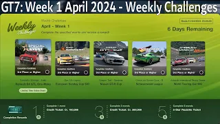 GT7: Weekly Challenges Week 1 (April 2024) + Tunes. Earn 1.3m in 1hr. Gran Turismo 7 gameplay on PS5