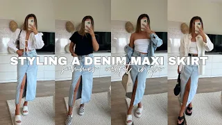 6 WAYS TO STYLE A DENIM MIDI SKIRT | summer outfit inspiration wearing key trends for 2023