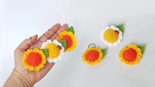 🌻Easy and simple 🌻How to crochet Keychain // Daisy flower amigurumi.