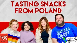 Americans Try Polish Snacks 🇵🇱 Universal Yums Taste Test Jan 2022￼