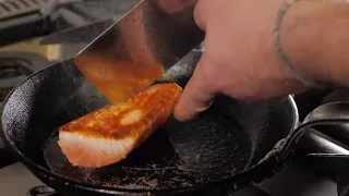 Frying Salmon Steak Stock Video