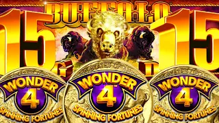 ★HUGE BIG WIN! 15 BUFFALO HEADS FINALLY!★ BUFFALO GOLD (WONDER 4 SPINNING FORTUNES) Slot Machine