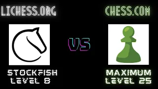 Lichess.org (Stockfish Level 8) vs. Chess.com (Maximum Level 25)