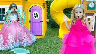 Nastya and Stacy pretend play with a magic playhouse