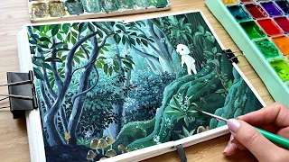 Princess Mononoke Scene Himi Gouache Painting / Paint With Me ☘️