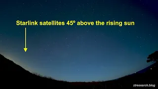 Flaring Starlink satellites when Sun is 45º - 35º below horzion