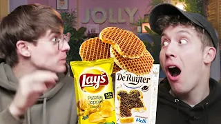 British Guys Try DUTCH SNACKS!! 🇳🇱 (they have the BEST names 😂)