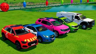 LOADING & TRANSPORTING COLOR DACIA, CHEVROLET, DODGE, AUDI POLICE CARS! - FS 22 - SB GAME #0048