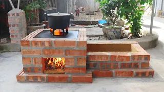 Build a 2-in-1 wood stove from red brick and cement beautiful and simple