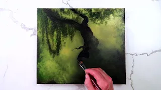 Giant Green Tree on the Rocks | step by step acrylic landscape painting tutorial
