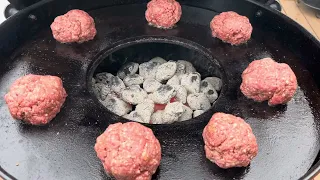 World famous “half smash” burgers on the Weber kettle