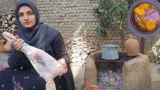 The best Iranian Abgoosht (broth) with mutton and animal fat in a rural house