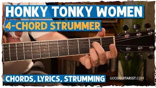 "Honky Tonk Women" Easy Beginner Lesson - 4-Chords + Strumming Pattern | Easiest Songs On Guitar