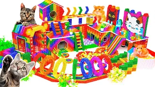 Satisfying Magnet Balls - Build Kitten Cat House Has Pipeline & Ball Pool Slide From Magnetic Balls