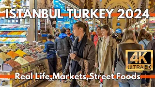 İstanbul türkiye 2024 Gerçek Hayat,Marketler,Sirkeci'deki Sokak Yemekleri,Mısır Çarşısı | 4K