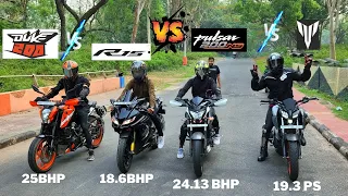 R15 v3 vs MT-15 vs NS200 vs Duke200 | FreeStyle Drag Race🔥🔥🔥