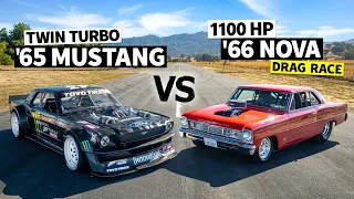 1100hp Chevy Nova Dragster, Big Block + Slicks vs Ken Block's AWD Mustang // Hoonicorn vs The World