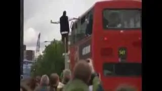 Magician dynamo levitating on London bus like floating