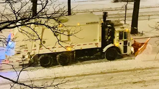 DSNY PLOWING THE STREETS DURING MAJOR WINTER STORM ORLENA ON WEST SIDE OF MANHATTAN IN NEW YORK CITY